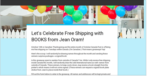 Enter to win a signed book from romance author Jean Oram