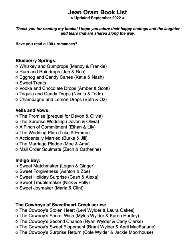 Jean Oram printable book list