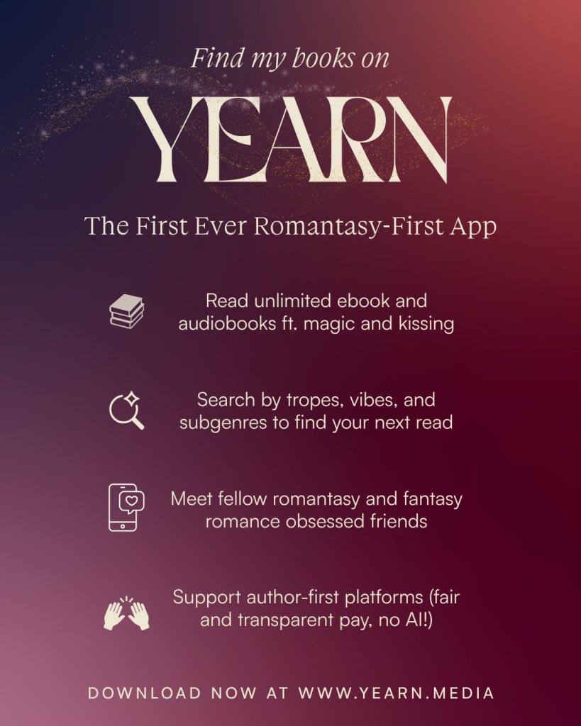 About the Yearn Media app for readers. First romantasy app. Jean Oram romantasy novels on Yearn. Closed door romantasy with romcom elements. Fairy Godmothers and Other Fiascos series.